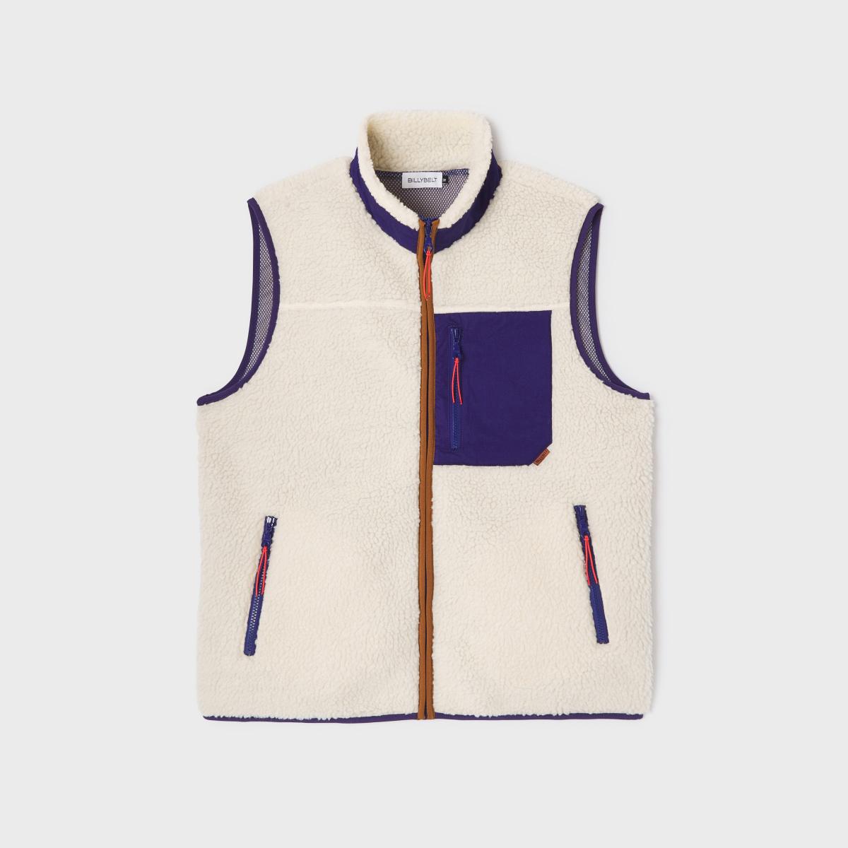 Mouwloze unisex sherpa jas met rits - Ivoor en marine - Beige