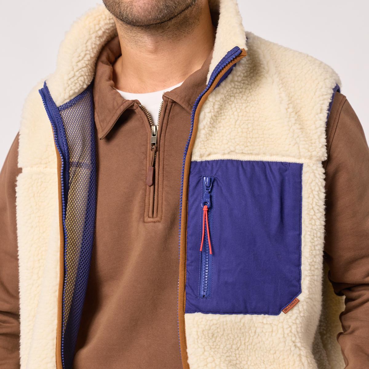 Veste en sherpa unisexe zippée sans manches - Ivoire et marine - Beige