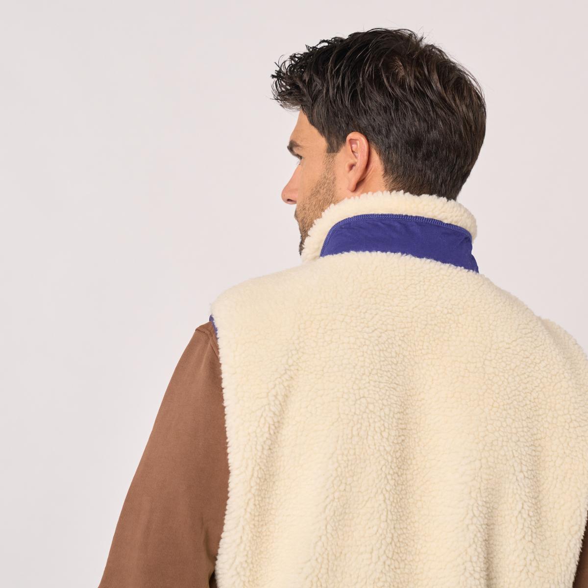 Veste en sherpa unisexe zippée sans manches - Ivoire et marine - Beige