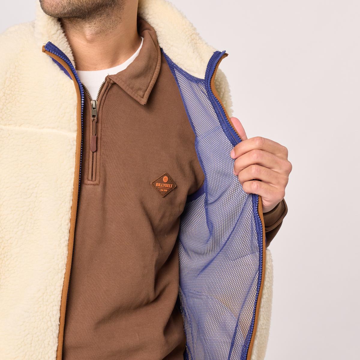 Mouwloze unisex sherpa jas met rits - Ivoor en marine - Beige