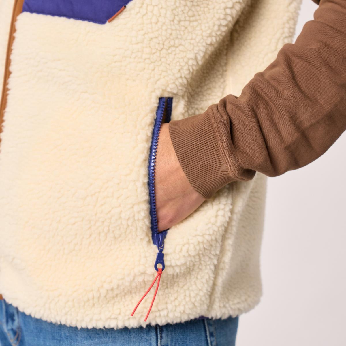 Mouwloze unisex sherpa jas met rits - Ivoor en marine - Beige