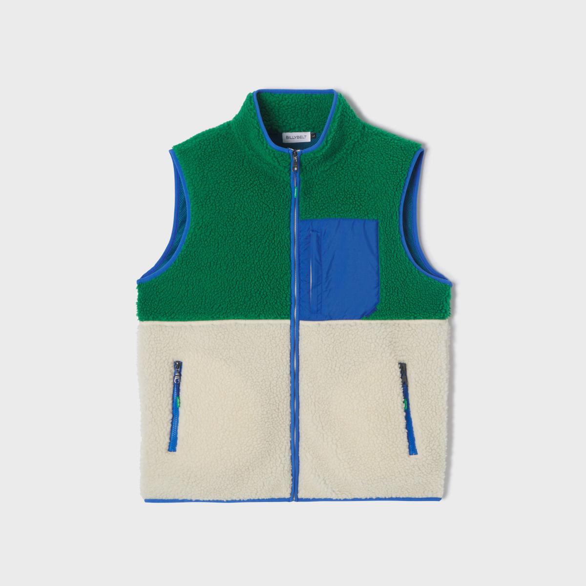 Mouwloze unisex sherpa jas met rits - Ivoor en groen - Beige