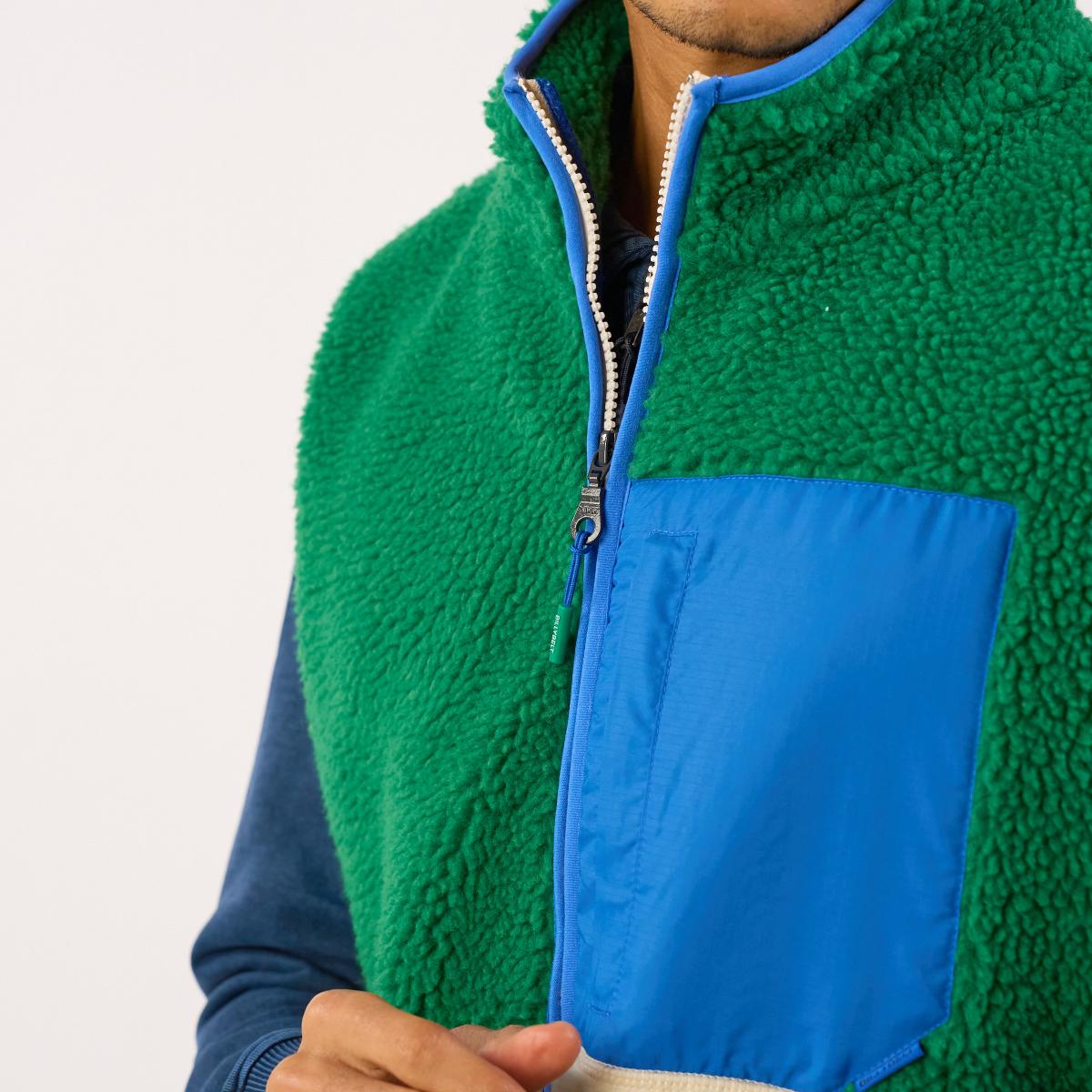 Mouwloze unisex sherpa jas met rits - Ivoor en groen - Beige