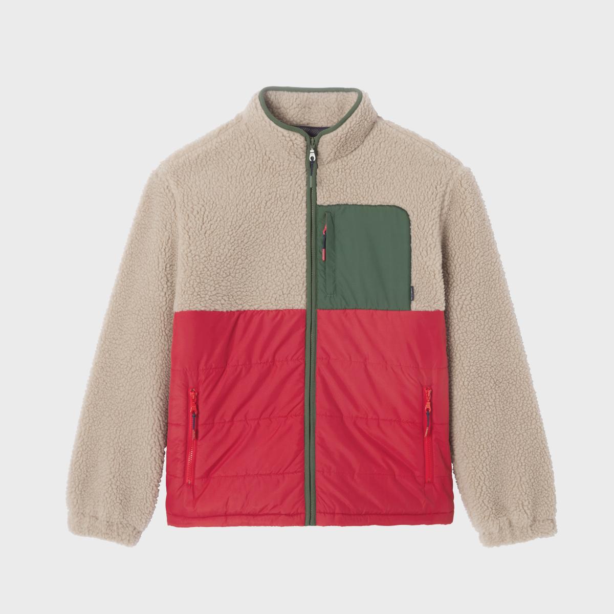 Veste bi-matières manches longues - Naturel et rouge - Marron