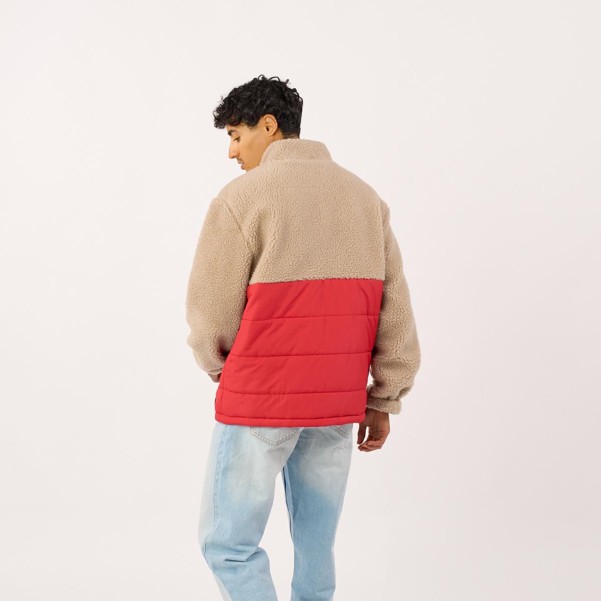 Veste bi-matières manches longues - Naturel et rouge - Marron