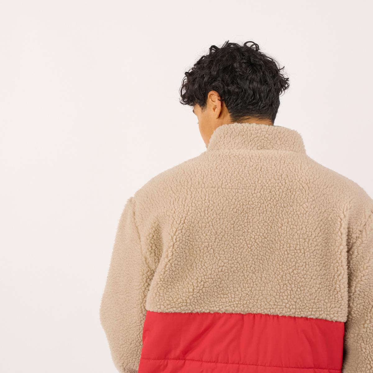 Veste bi-matières manches longues - Naturel et rouge - Marron
