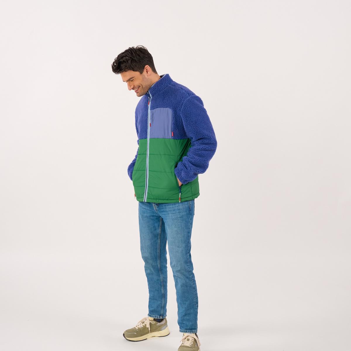 Veste bi-matières manches longues - Bleu et vert