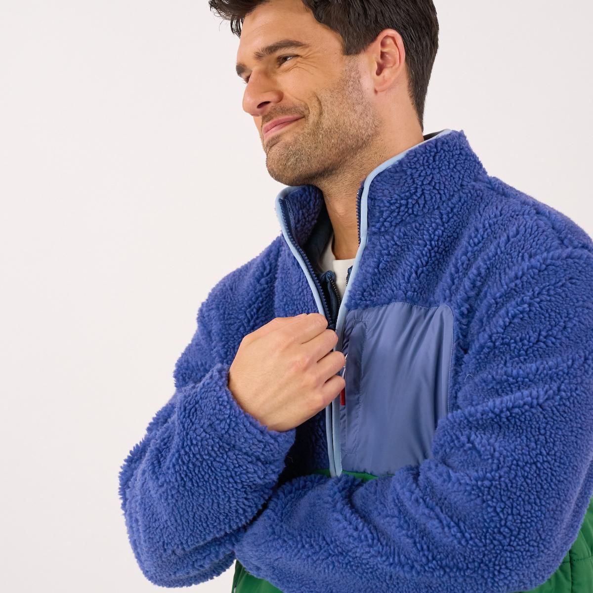 Veste bi-matières manches longues - Bleu et vert