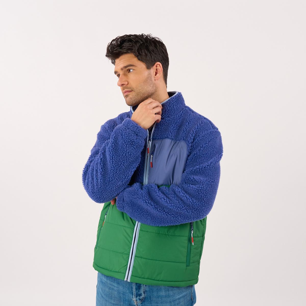 Veste bi-matières manches longues - Bleu et vert