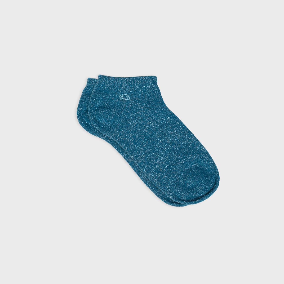 Effen enkelsokken van gekamd katoen - Glitter, eendenblauw
