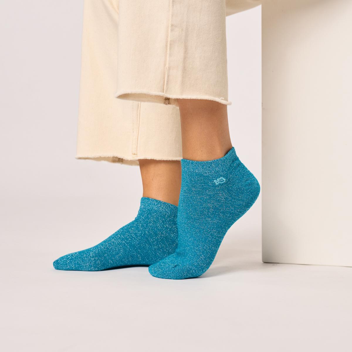 Effen enkelsokken van gekamd katoen - Glitter, eendenblauw