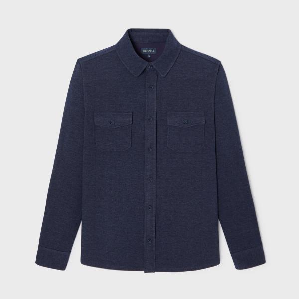 Kreukvrij gebreid overshirt - Marine - Blauw