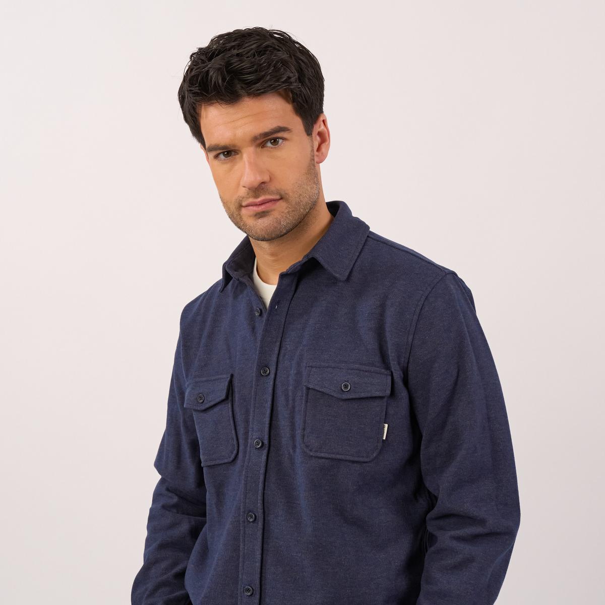 Kreukvrij gebreid overshirt - Marine - Blauw
