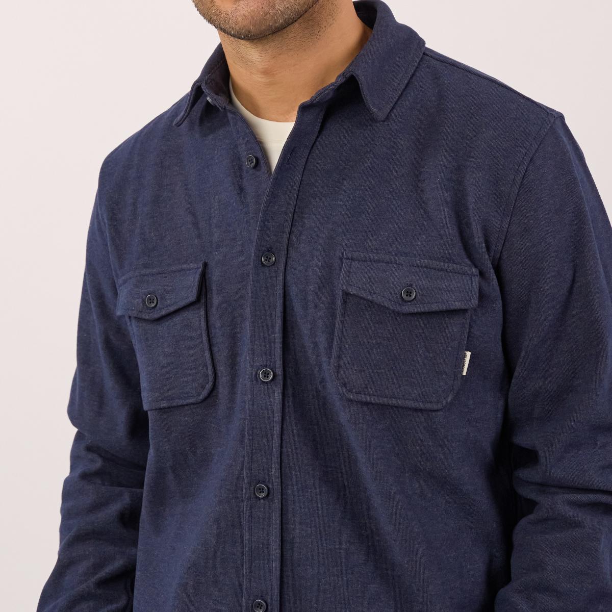 Kreukvrij gebreid overshirt - Marine - Blauw