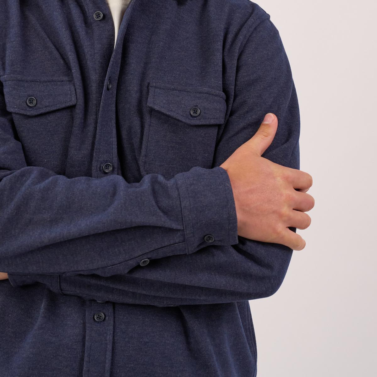 Kreukvrij gebreid overshirt - Marine - Blauw