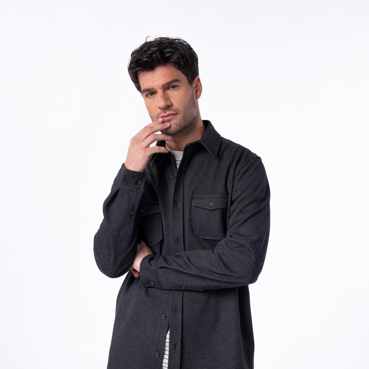 Kreukvrij gebreid overshirt - Zwart
