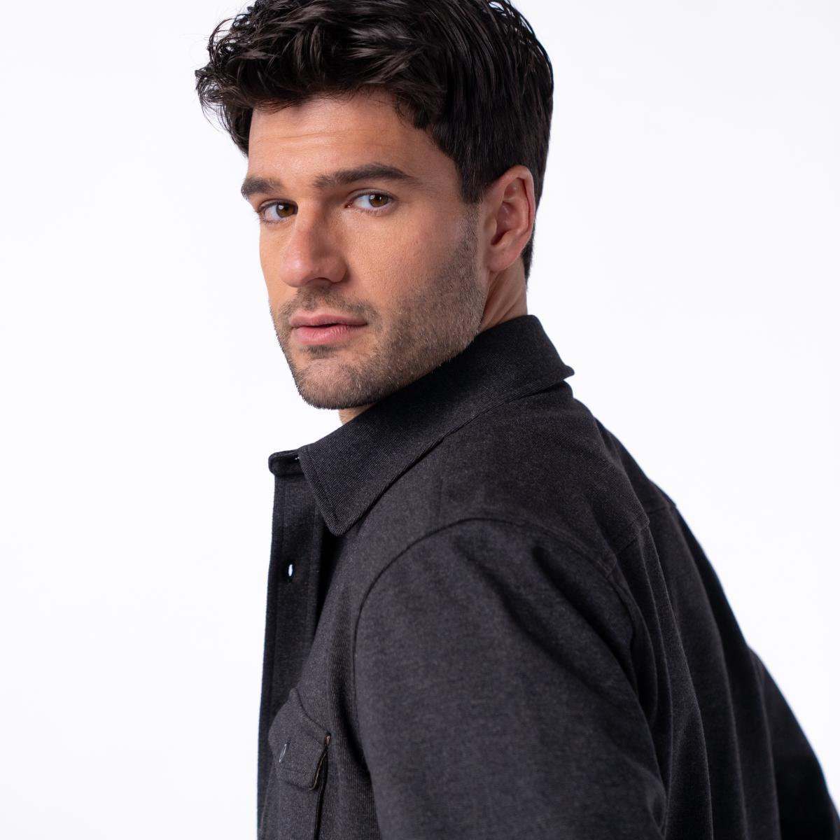 Kreukvrij gebreid overshirt - Zwart