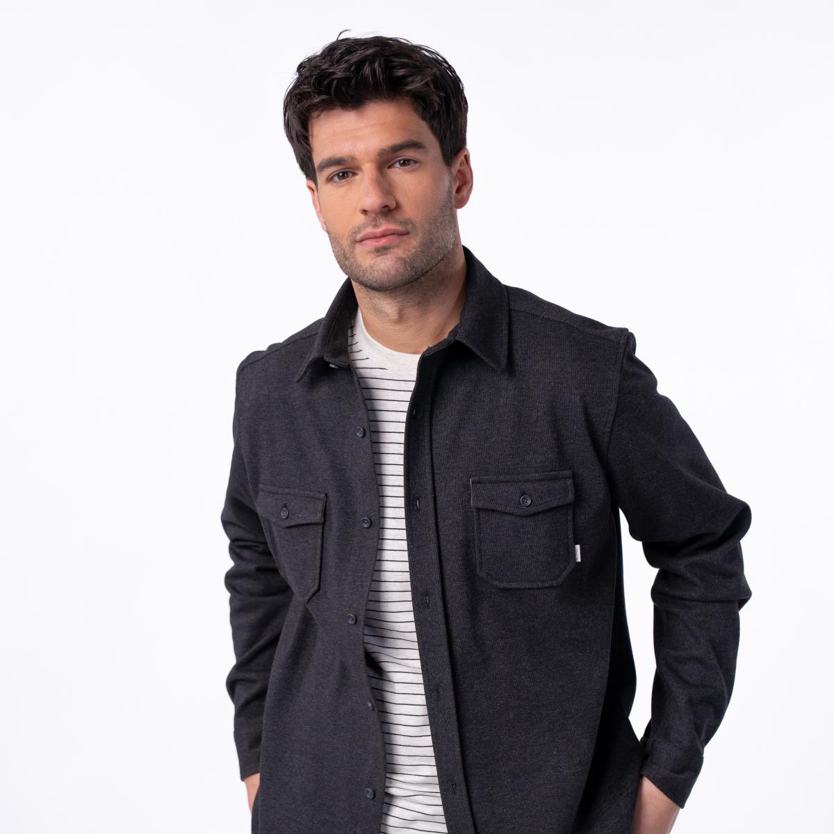 Kreukvrij gebreid overshirt - Zwart