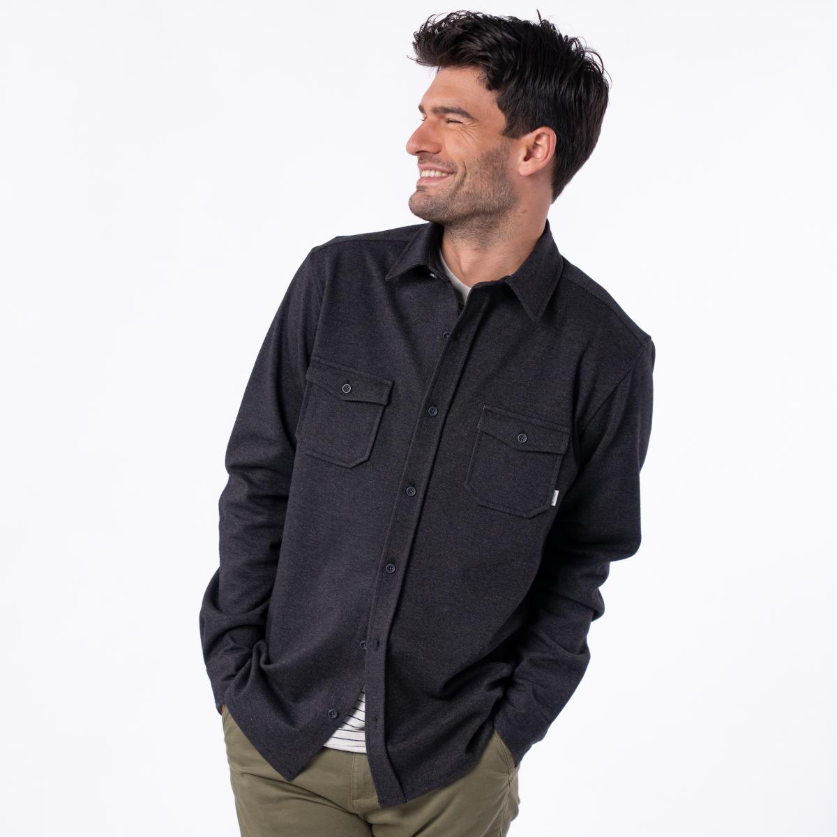 Kreukvrij gebreid overshirt - Zwart