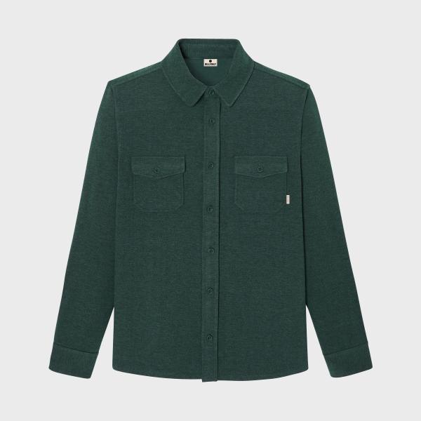 Kreukvrij gebreid overshirt - Donkergroen