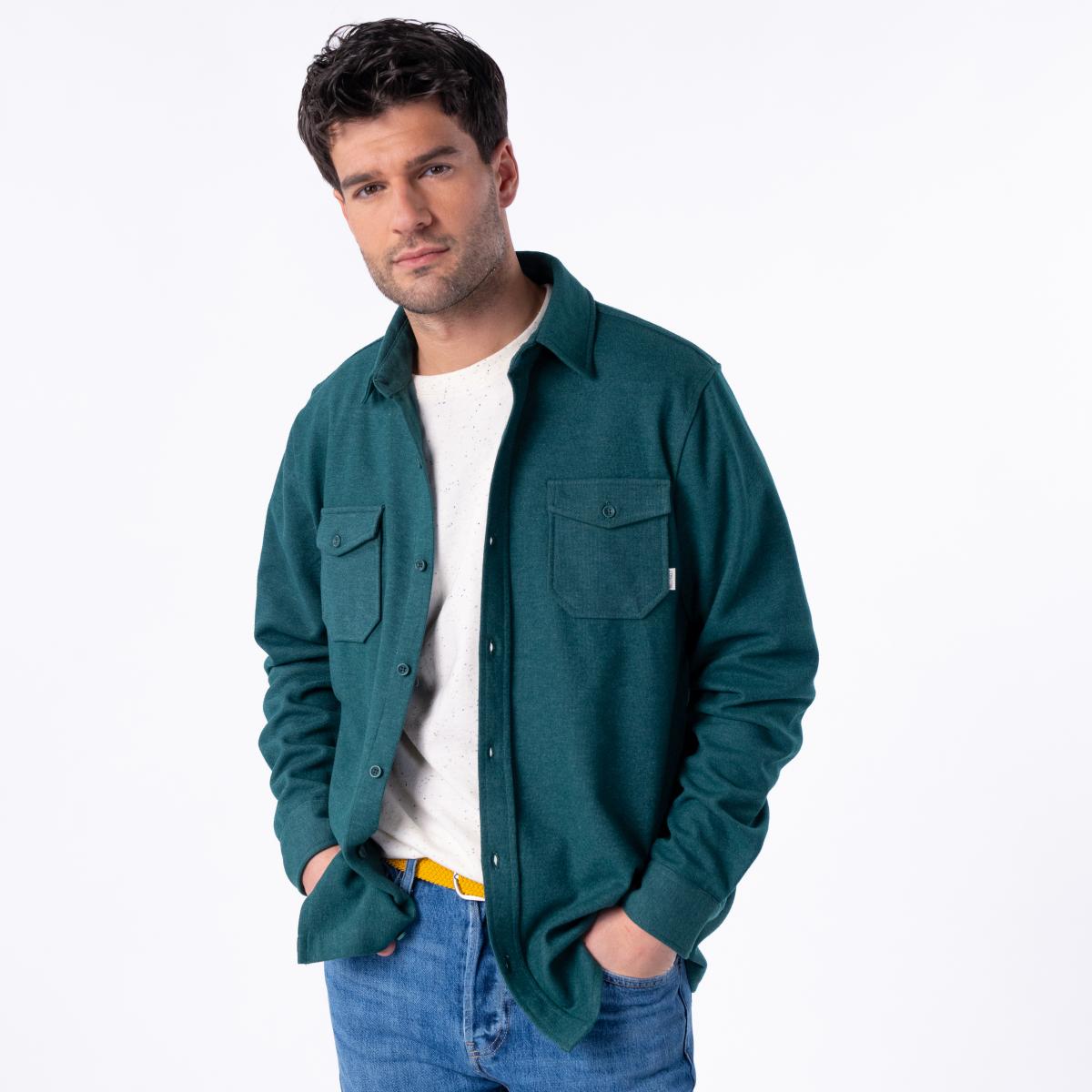 Kreukvrij gebreid overshirt - Donkergroen