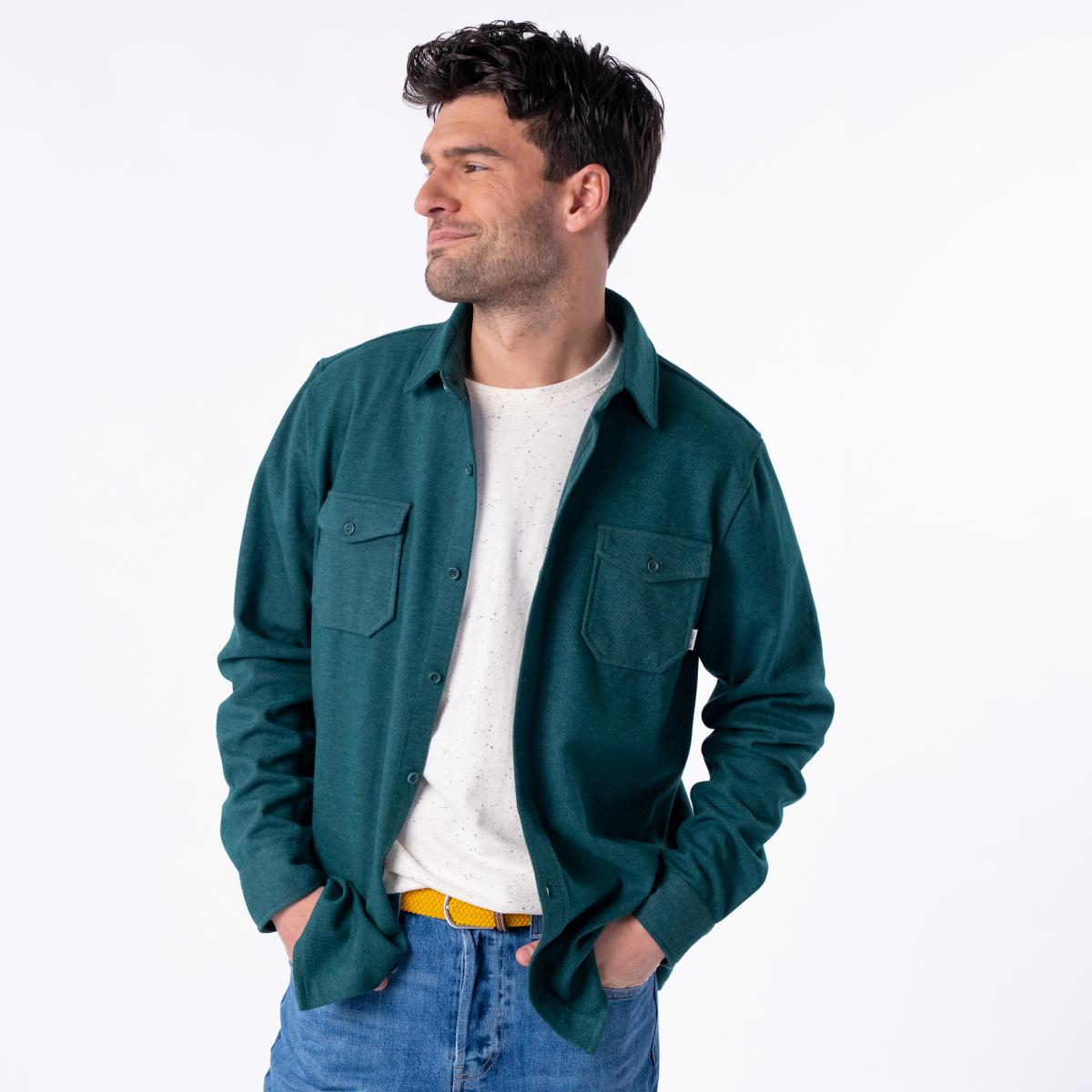 Kreukvrij gebreid overshirt - Donkergroen