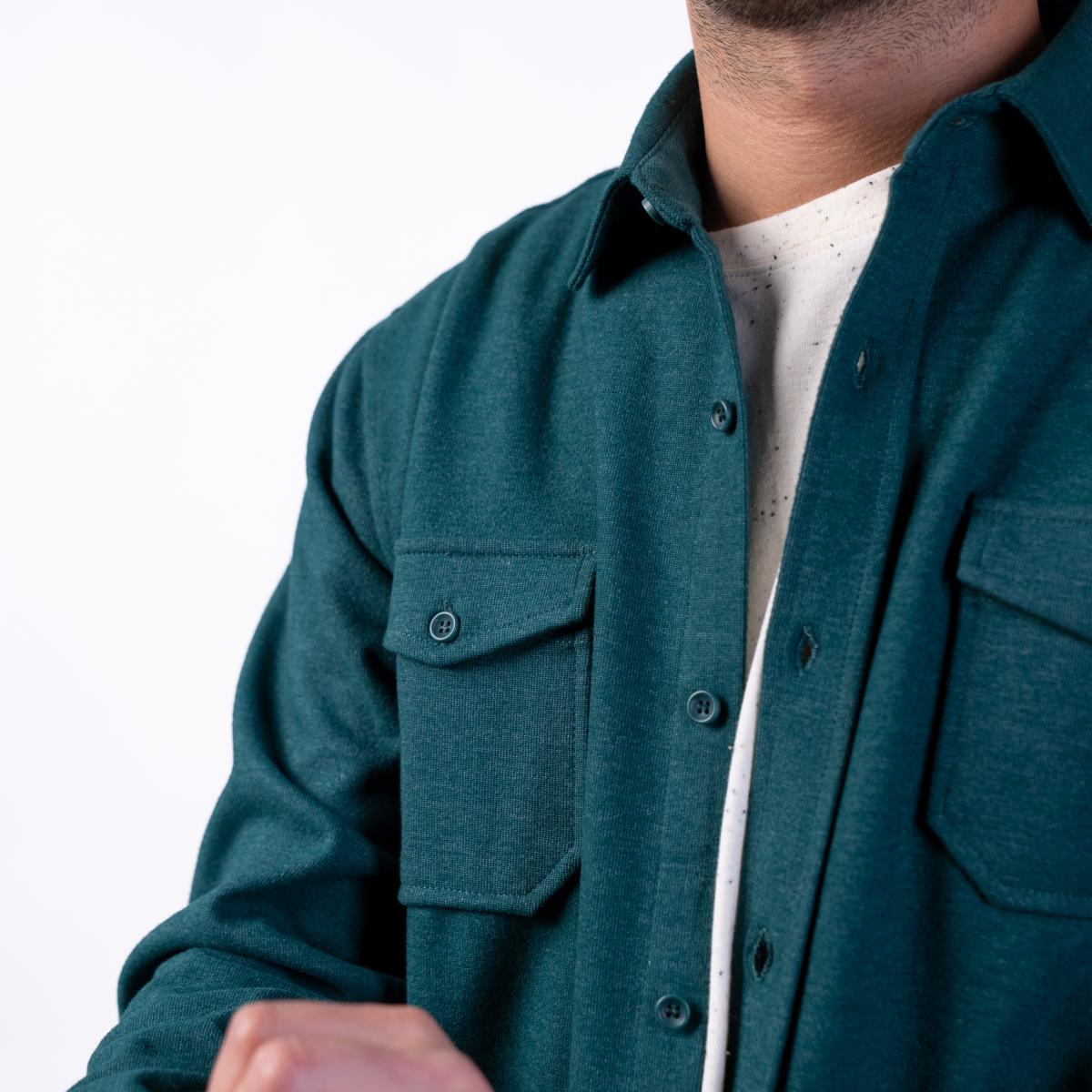 Kreukvrij gebreid overshirt - Donkergroen