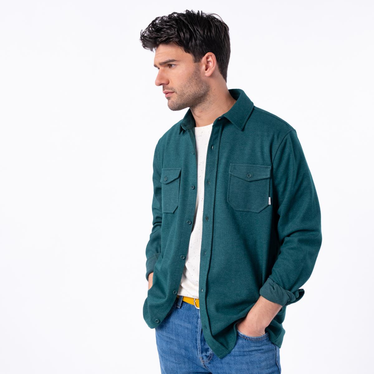 Kreukvrij gebreid overshirt - Donkergroen
