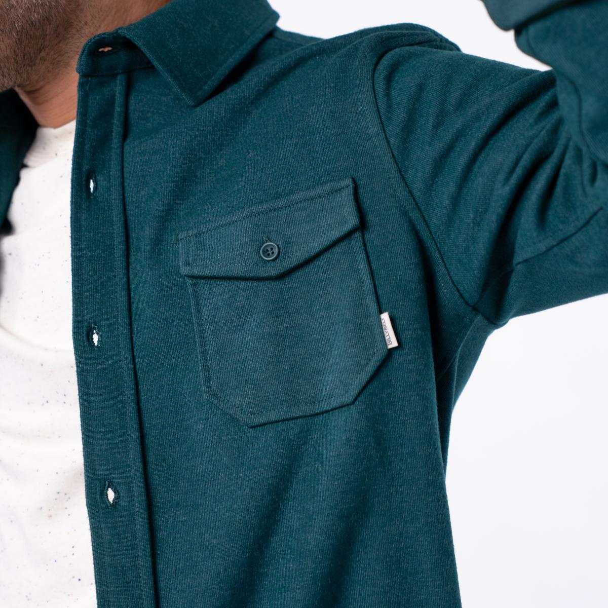 Kreukvrij gebreid overshirt - Donkergroen