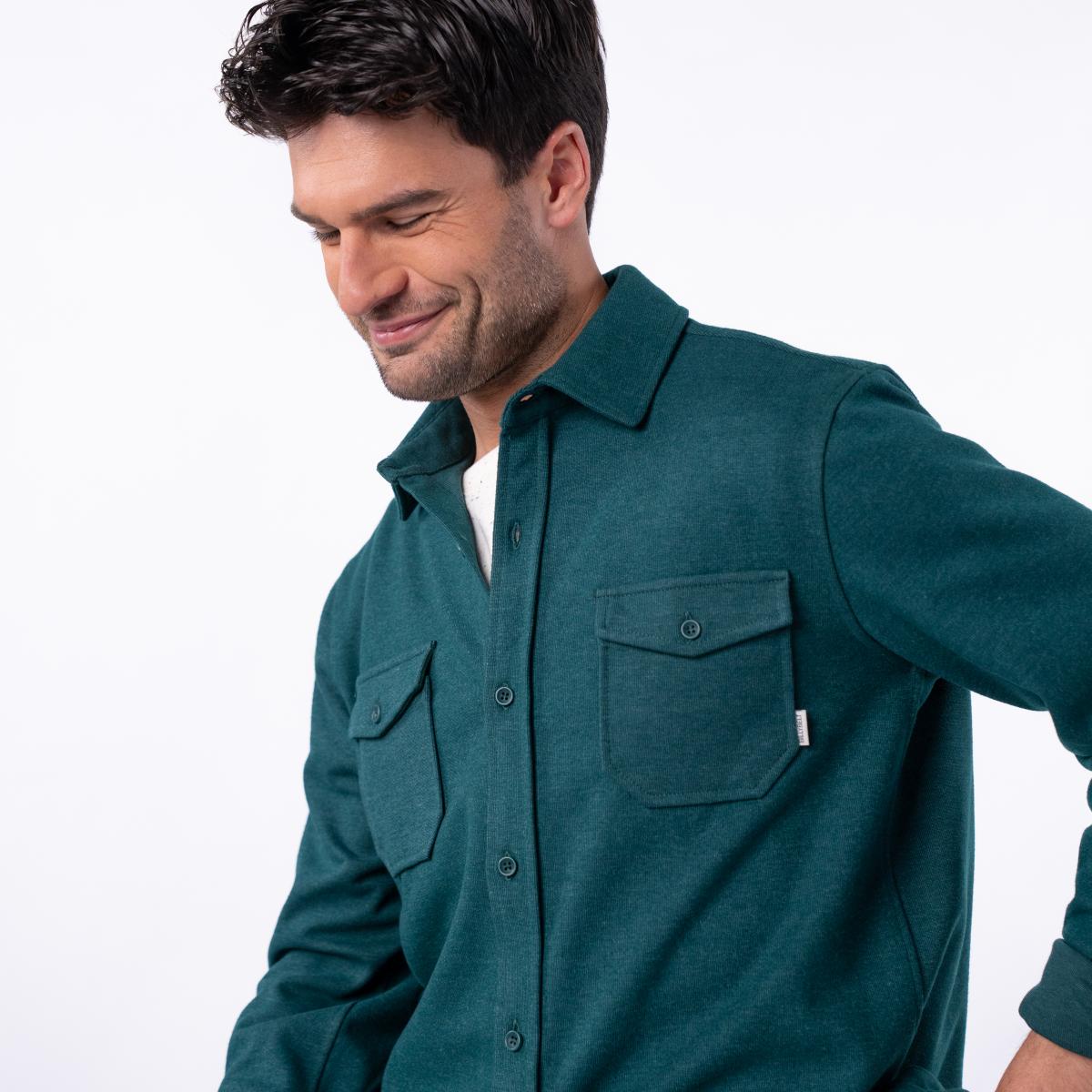 Kreukvrij gebreid overshirt - Donkergroen