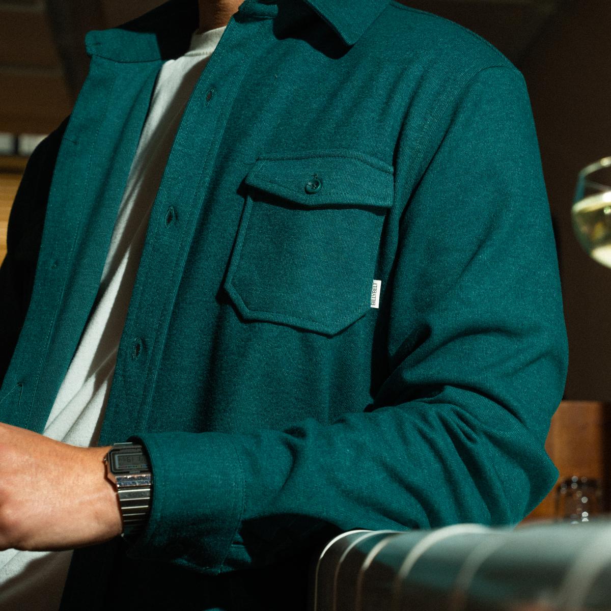 Kreukvrij gebreid overshirt - Donkergroen
