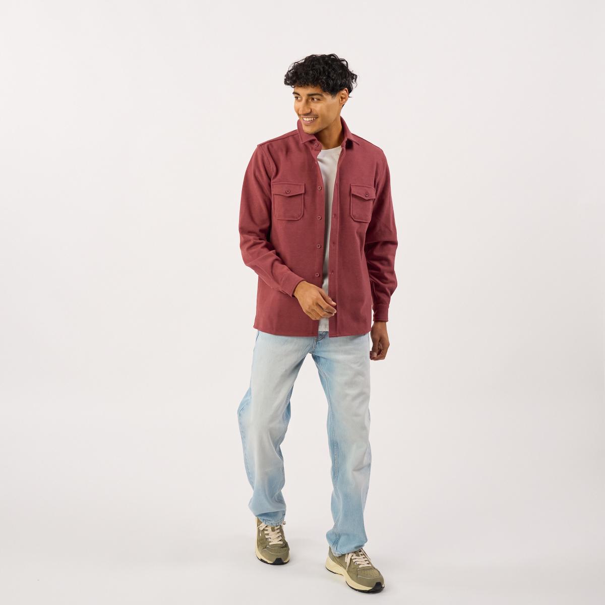 Kreukvrij gebreid overshirt - Bordeaux - Rood