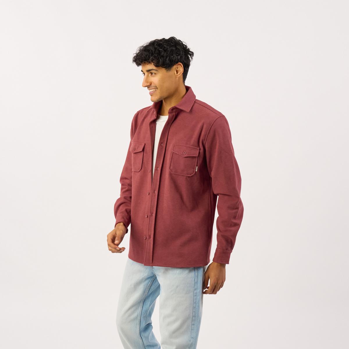 Kreukvrij gebreid overshirt - Bordeaux - Rood