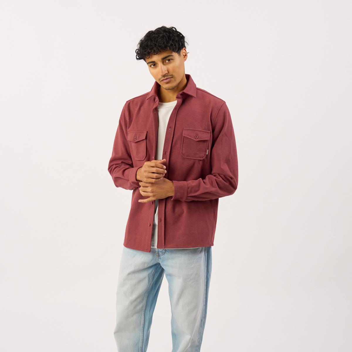 Kreukvrij gebreid overshirt - Bordeaux - Rood