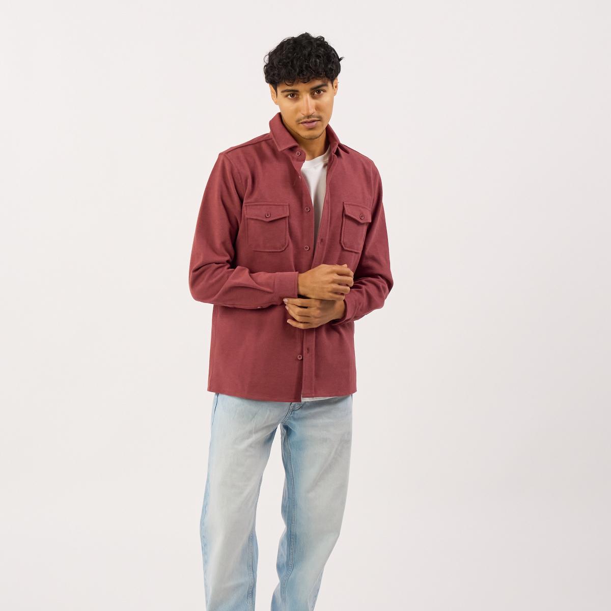 Kreukvrij gebreid overshirt - Bordeaux - Rood