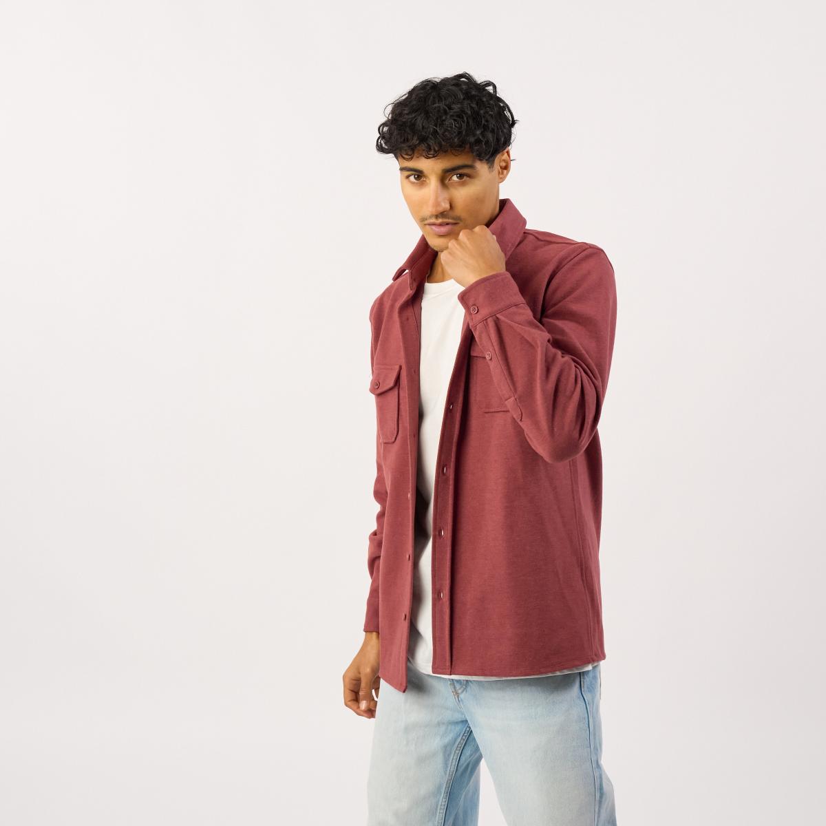 Kreukvrij gebreid overshirt - Bordeaux - Rood
