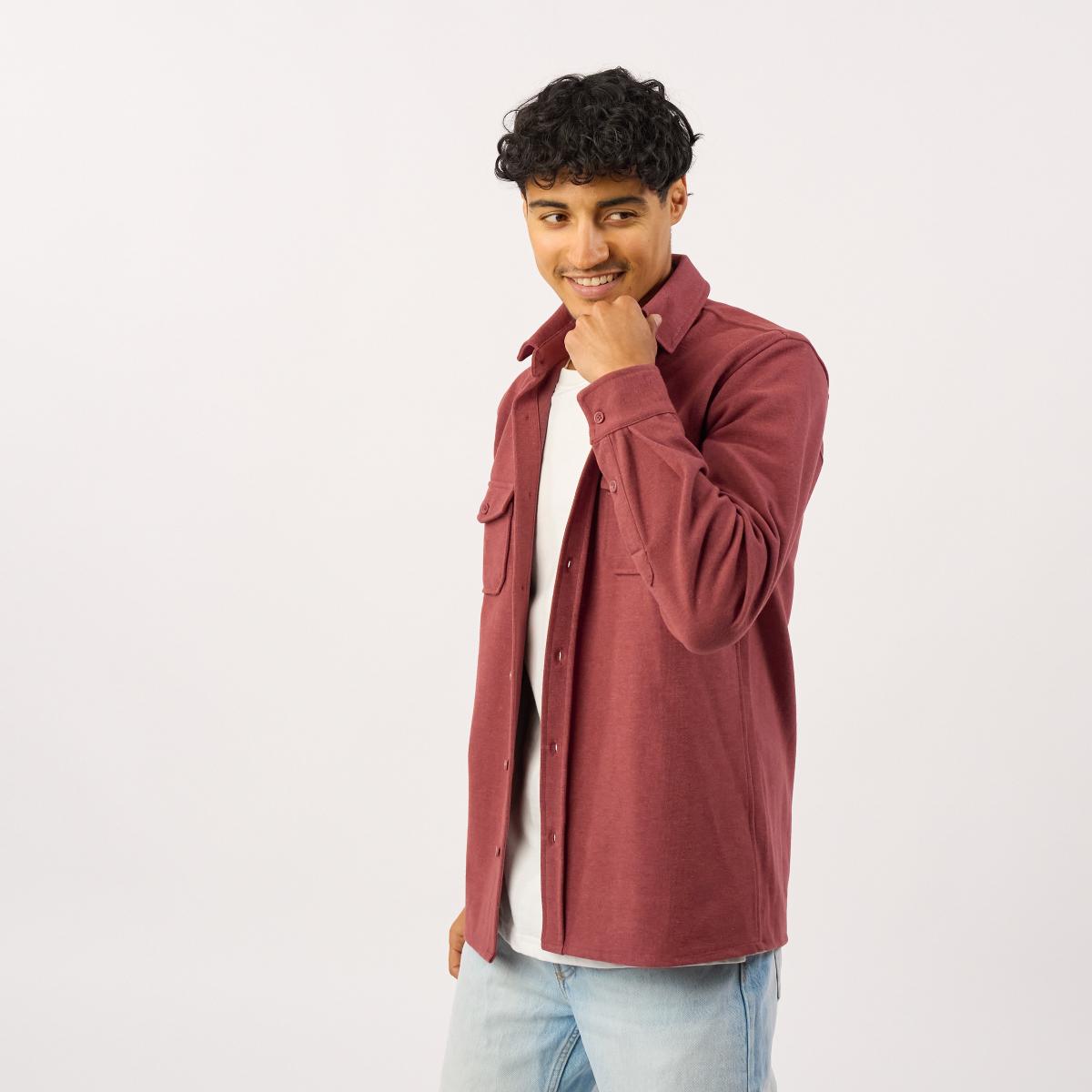 Kreukvrij gebreid overshirt - Bordeaux - Rood