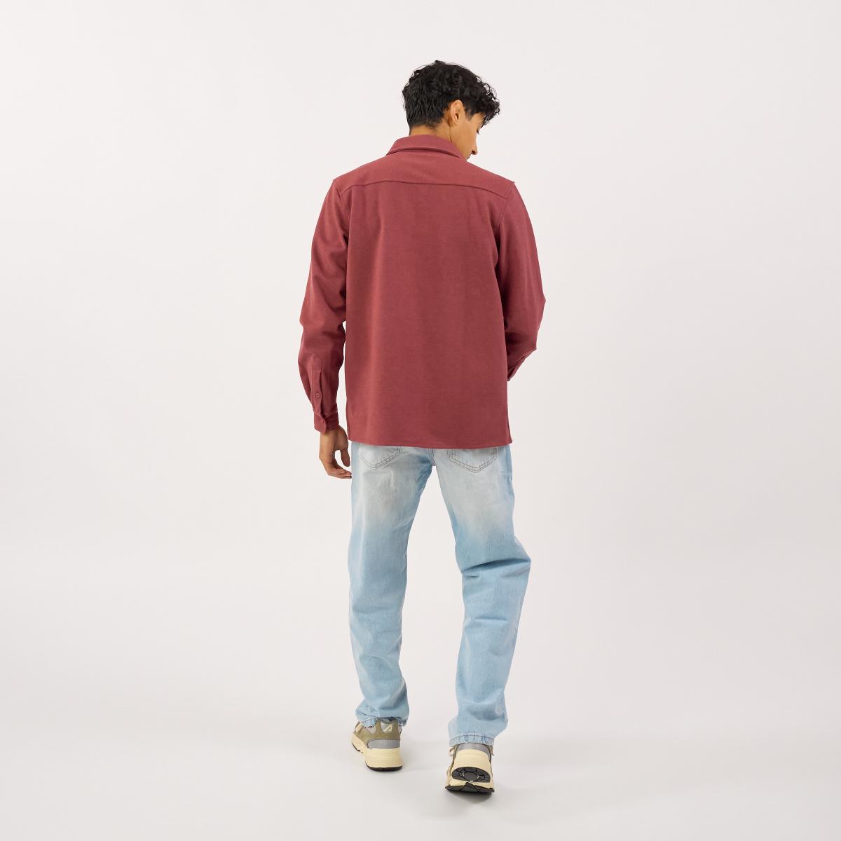 Kreukvrij gebreid overshirt - Bordeaux - Rood