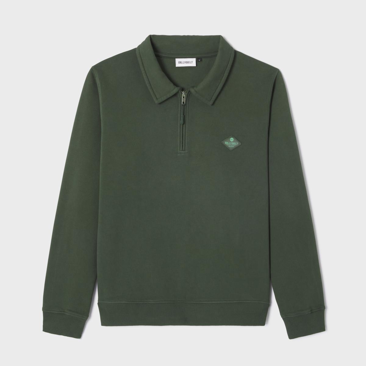 Sweater van biologisch katoen met ritskraag - Kaki - Groen