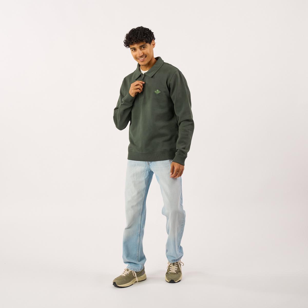 Sweater van biologisch katoen met ritskraag - Kaki - Groen