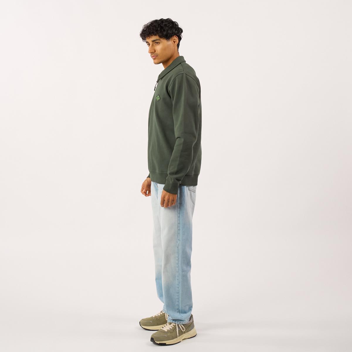 Sweater van biologisch katoen met ritskraag - Kaki - Groen