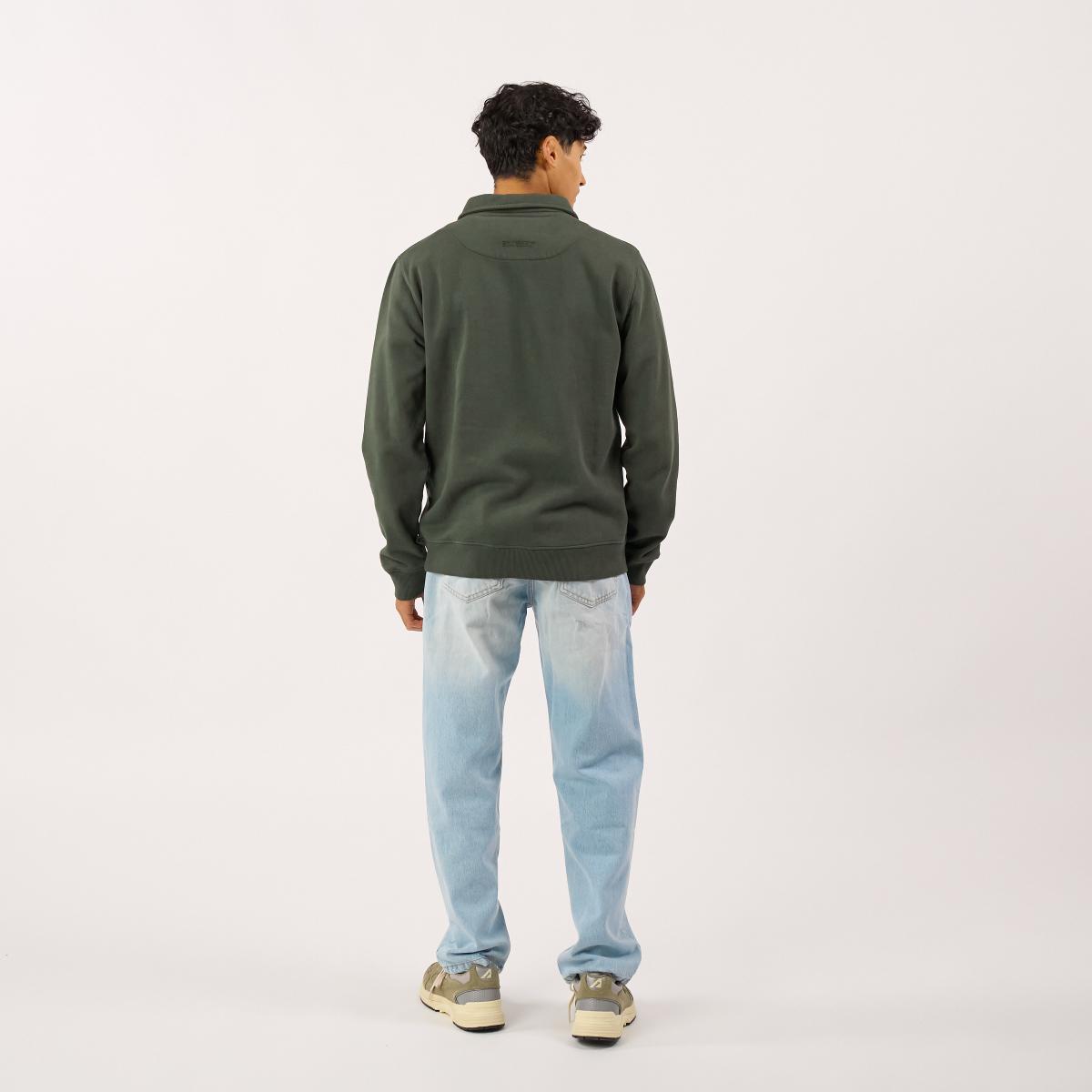 Sweater van biologisch katoen met ritskraag - Kaki - Groen