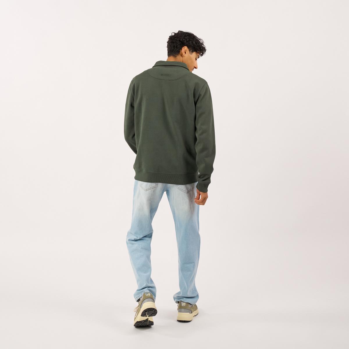 Sweater van biologisch katoen met ritskraag - Kaki - Groen