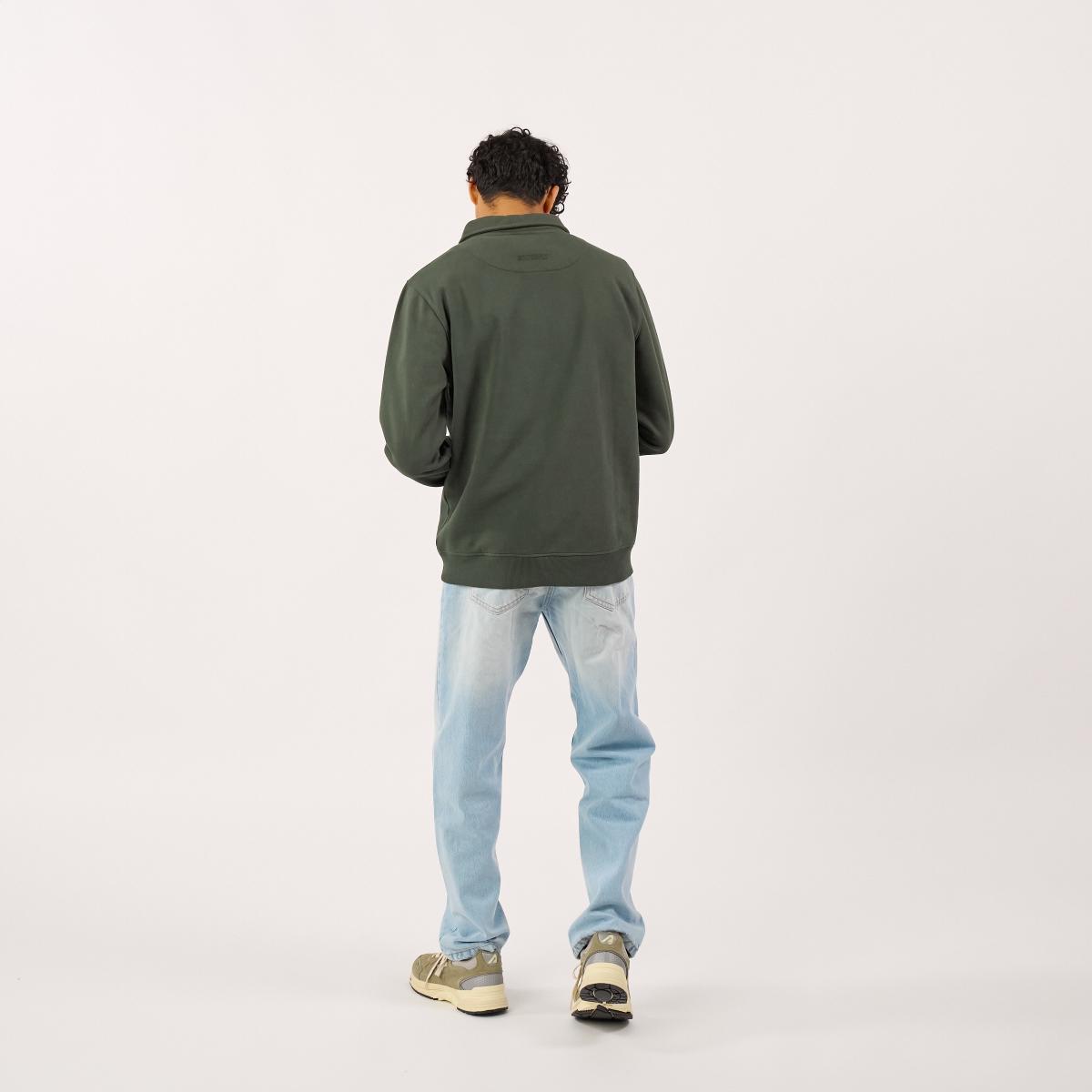 Sweater van biologisch katoen met ritskraag - Kaki - Groen