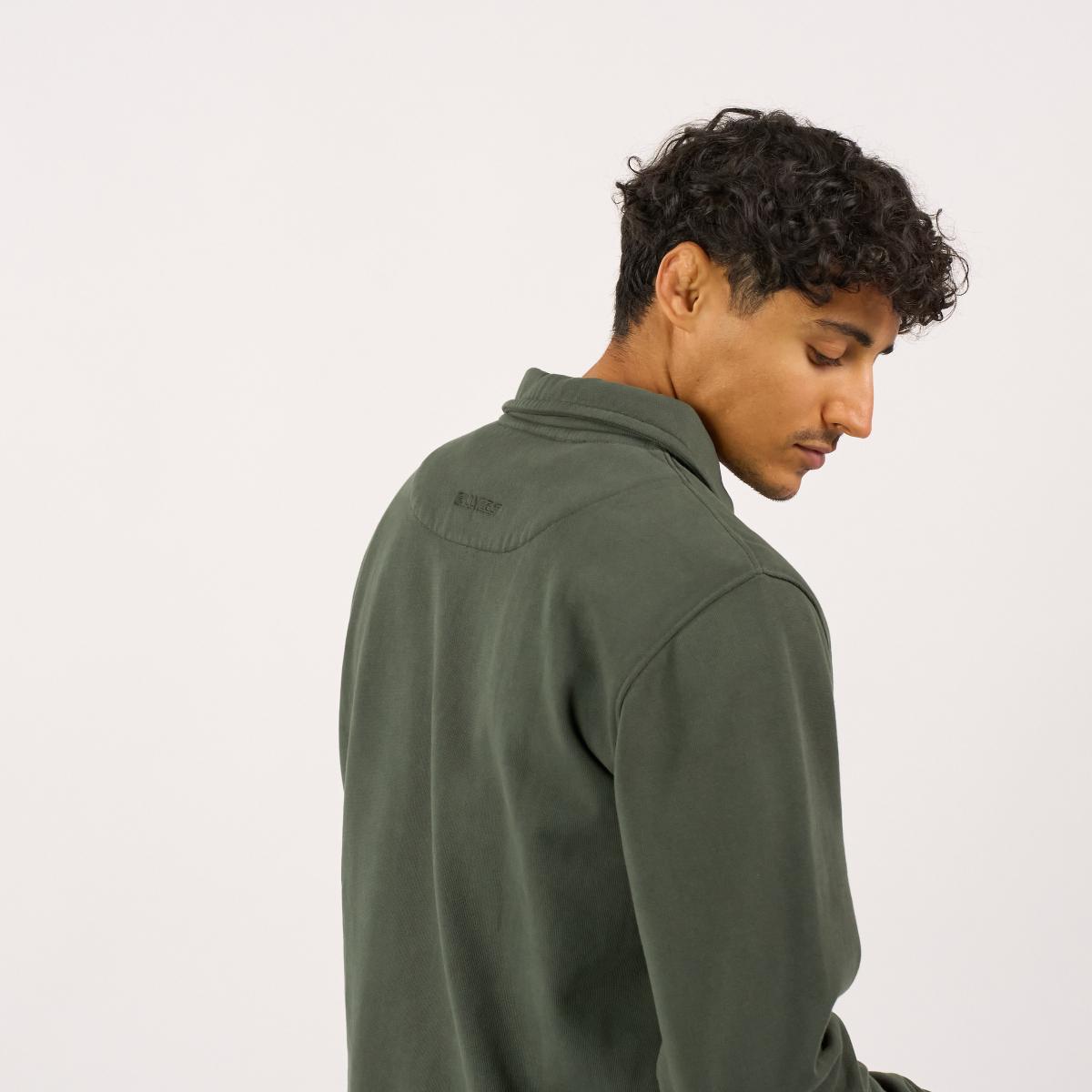 Sweater van biologisch katoen met ritskraag - Kaki - Groen