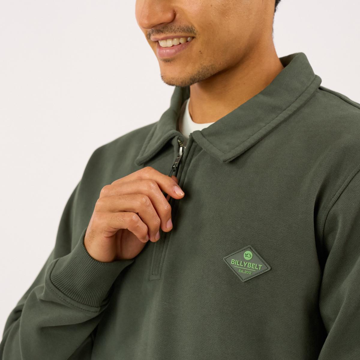 Sweater van biologisch katoen met ritskraag - Kaki - Groen