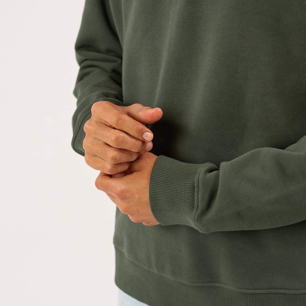 Sweater van biologisch katoen met ritskraag - Kaki - Groen