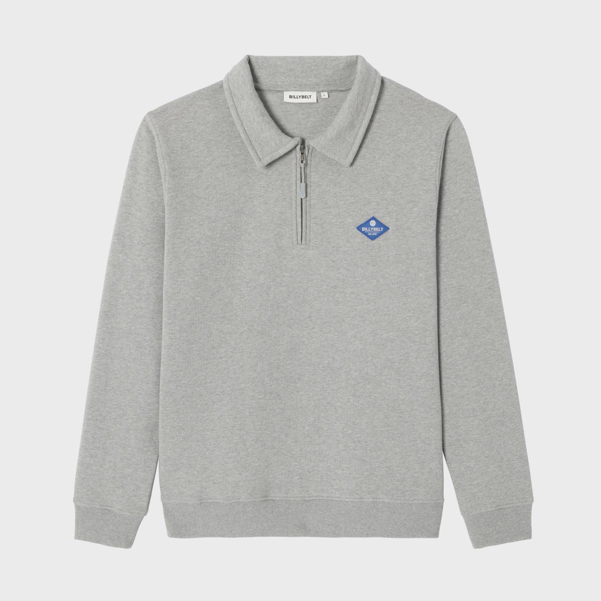 Sweater van biologisch katoen met ritskraag - Gemêleerd grijs