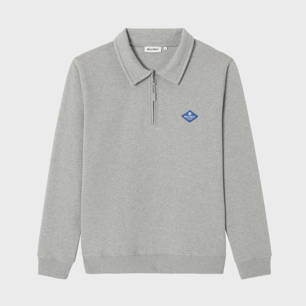 Sweater van biologisch katoen met ritskraag - Gemêleerd grijs
