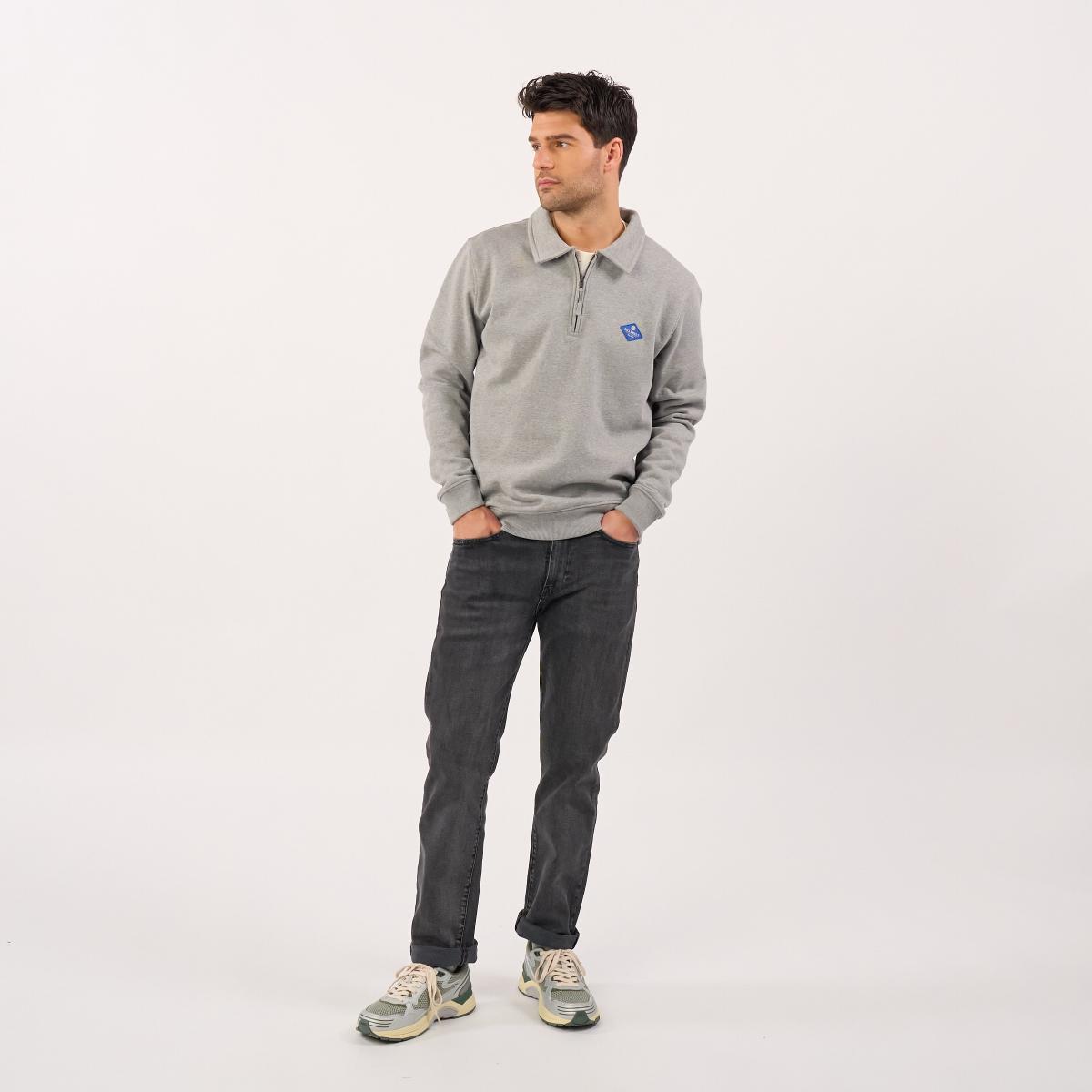 Sweater van biologisch katoen met ritskraag - Gemêleerd grijs